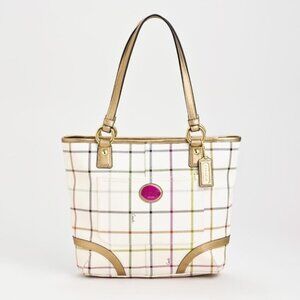 COACH WHITE PLAID HERITAGE TATTERSAL BAG PURSE TOTE No.K1173-F19174